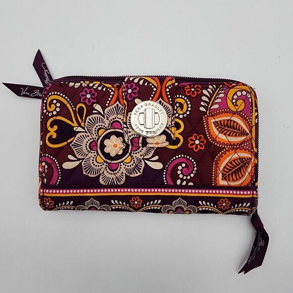 Vera Bradley‎ Wallet Turn Lock Clasp Purple Colors Floral Zip Around Clutch - Picture 1 of 5